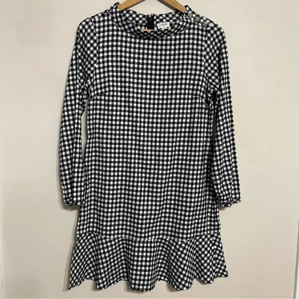 J. Crew A-Line Gingham Plaid Funnel Neck Long Sleeve Flannel Dress Size S
